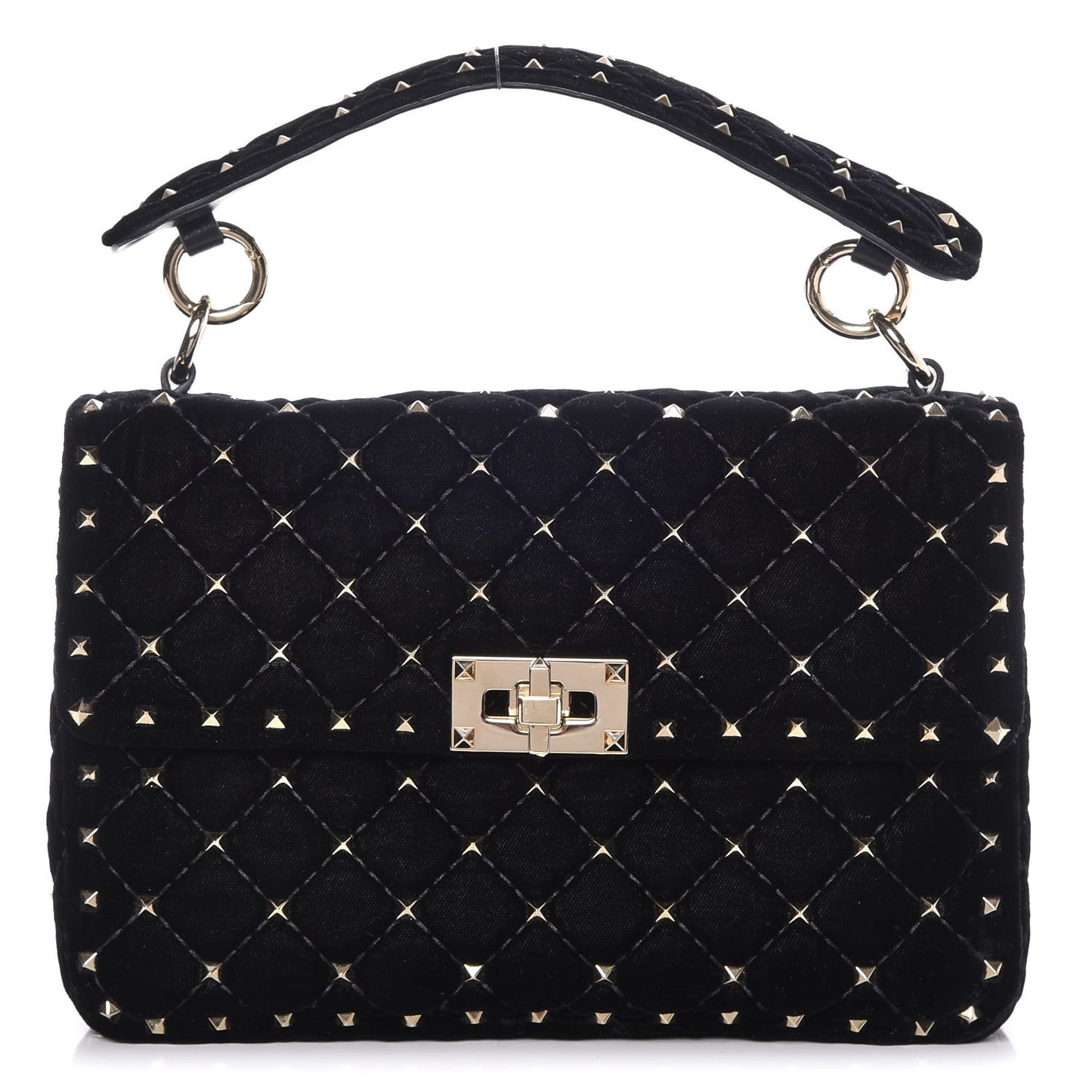 Velvet Medium Rockstud Spike Shoulder Bag Black