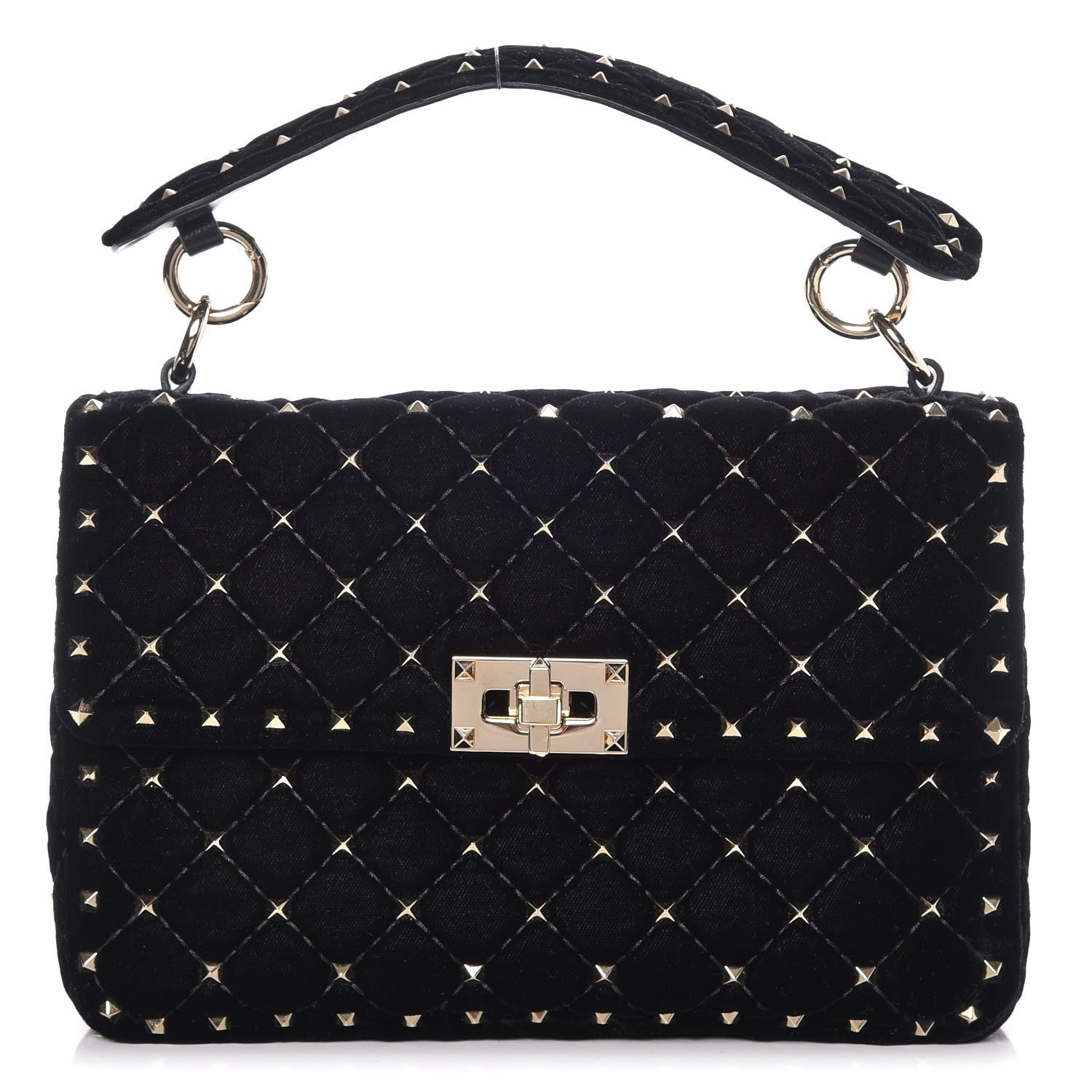Valentino Garavani Velvet Medium Rockstud Spike Shoulder Bag Black 1 of 9