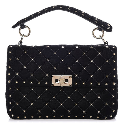 Valentino Garavani Velvet Medium Rockstud Spike Shoulder Bag Black 1 of 9