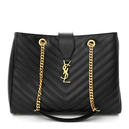 Saint Laurent Grain De Poudre Matelasse Chevron Monogram Shopping Bag Black 1 of 14