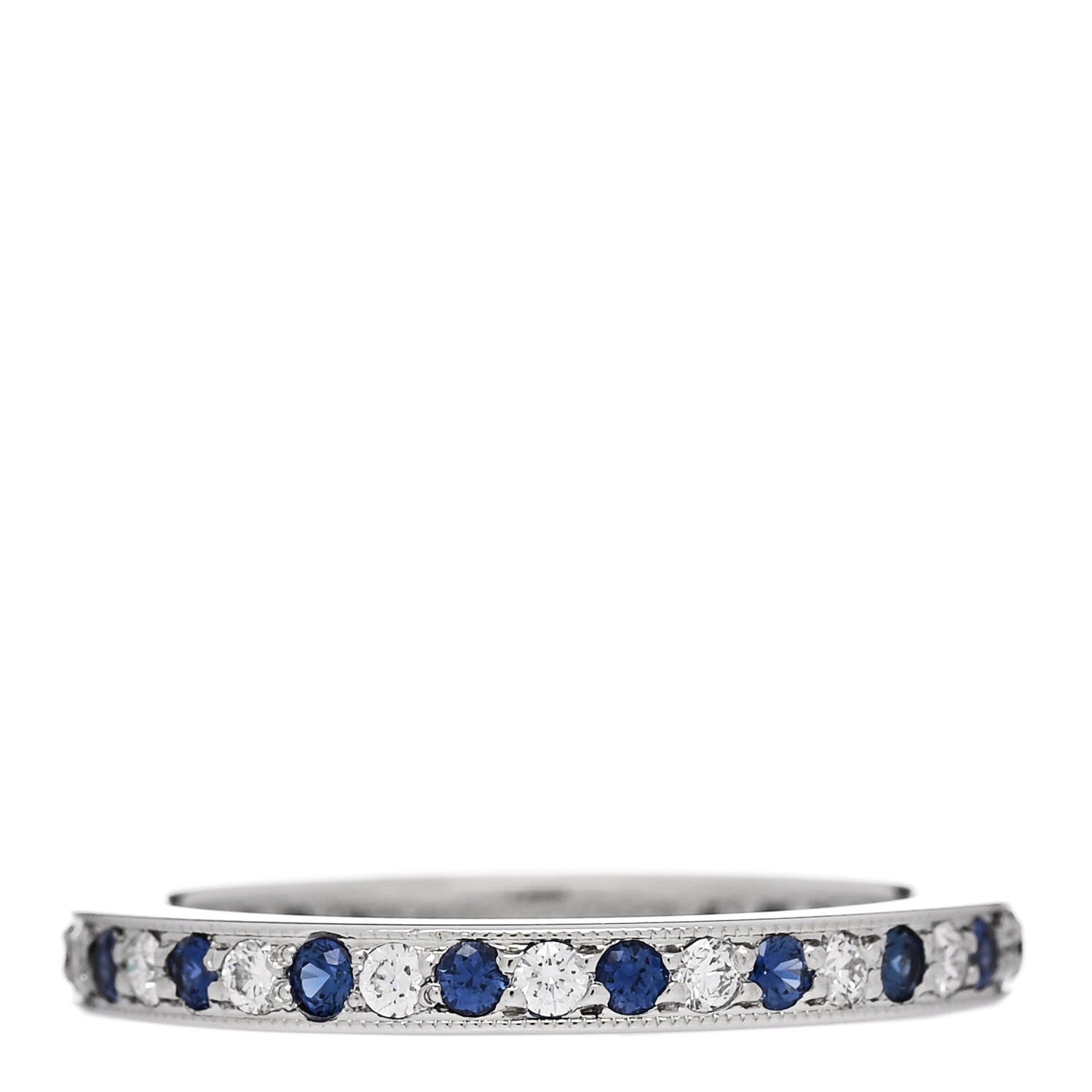 Tiffany Platinum Diamond Blue Sapphire Legacy Eternity Band Ring 49 4.75 1 of 5