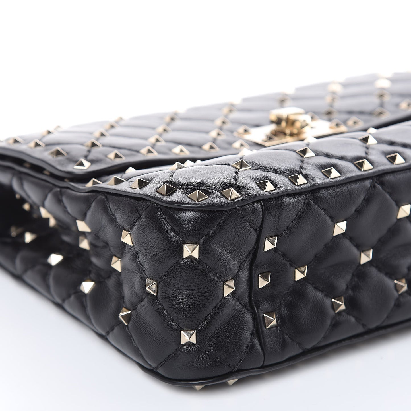 Lambskin Medium Rockstud Spike Shoulder Bag Black