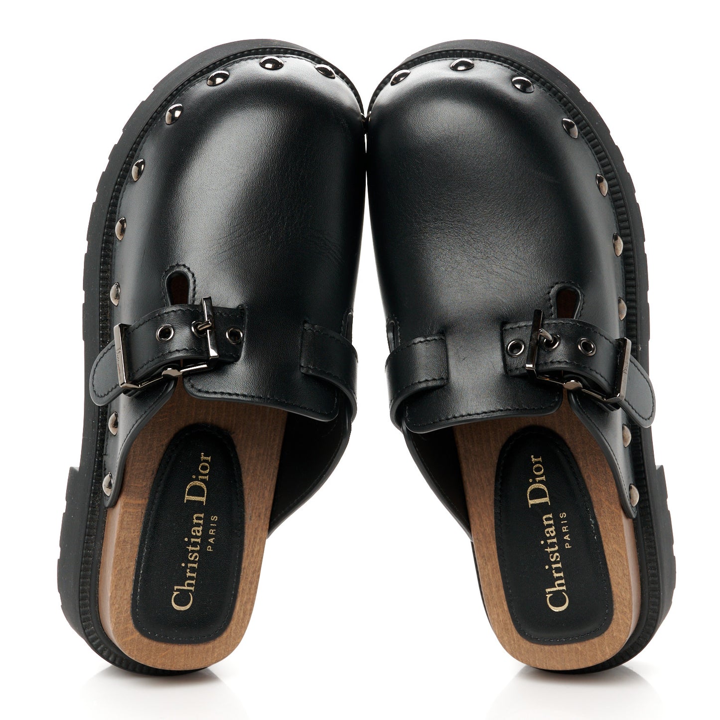 Calfskin Diorquake Buckled Lug Sole 15mm Clogs 37 Black