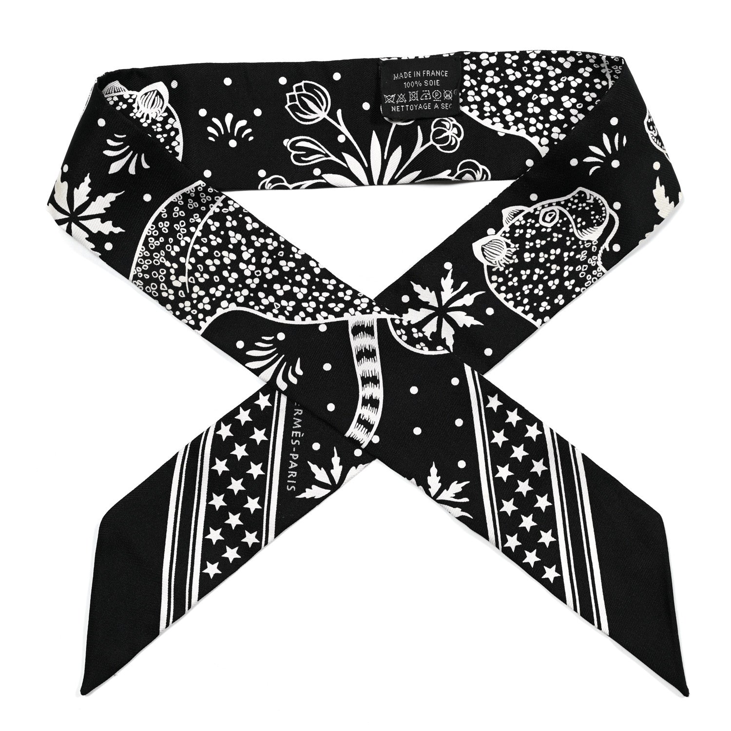 Hermes Silk Les Leopards Twilly Black White 1 of 5