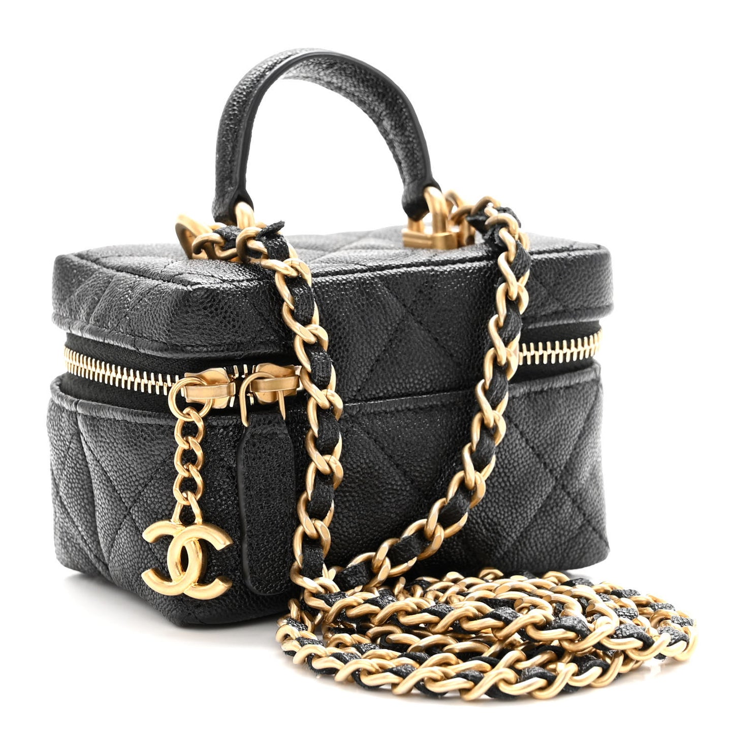 Caviar Quilted Mini Top Handle Vanity With Chain Black