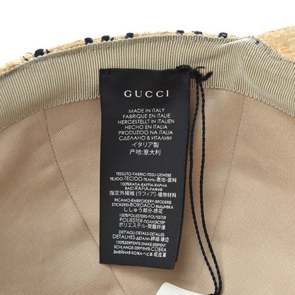 Gucci Raffia GG Monogram Elaphe Embroidered Aisha Baseball Hat L Ivory Black 6 of 8