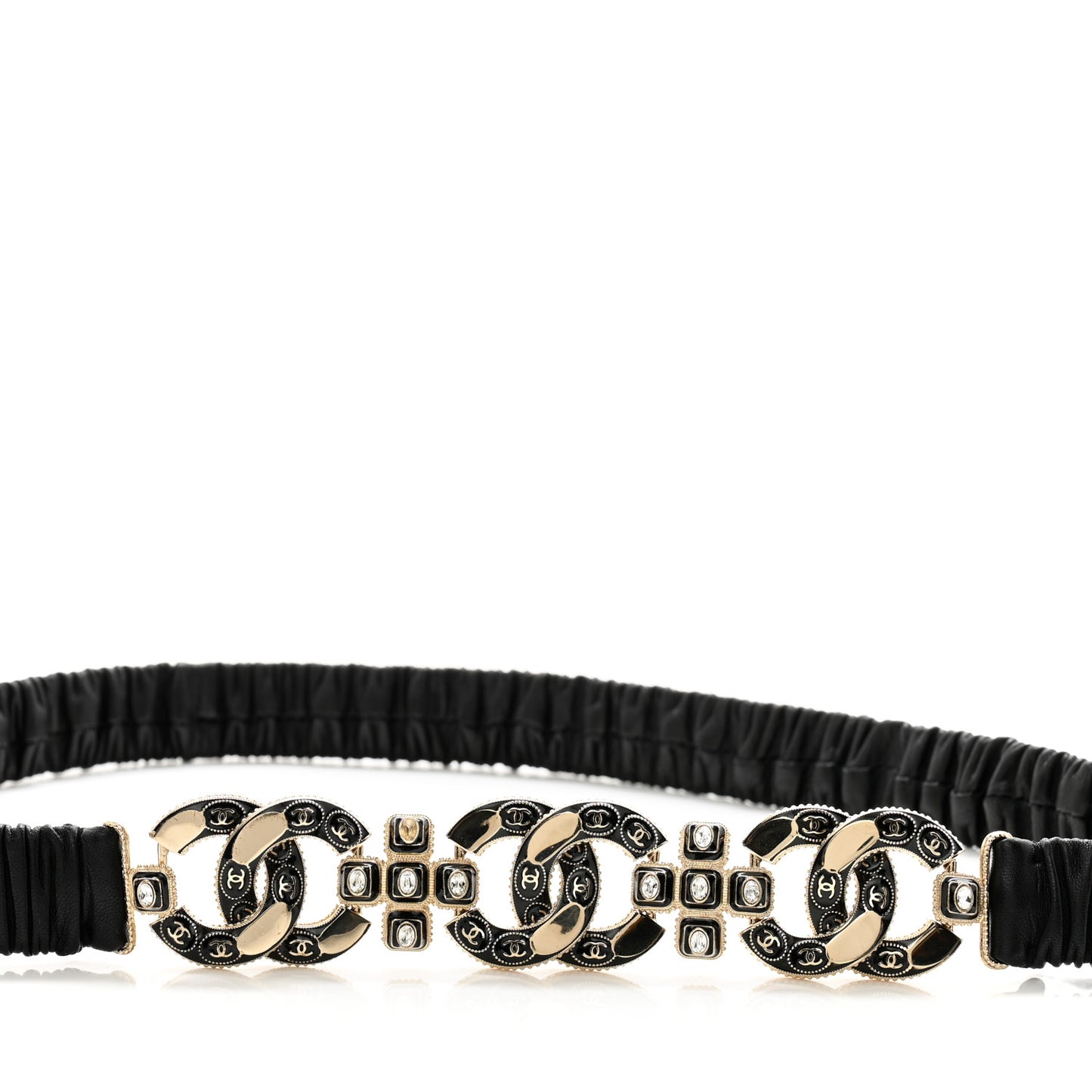 Lambskin Enamel Crystal Ruched CC Belt 85 34 Black