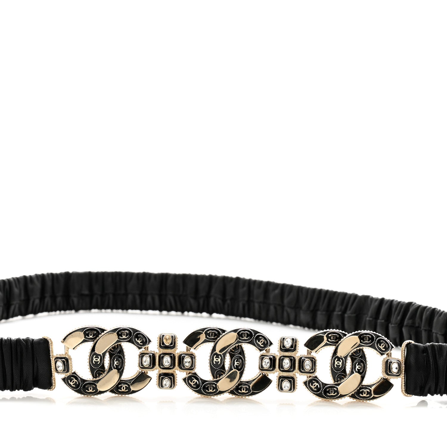 Chanel Lambskin Enamel Crystal Ruched CC Belt 85 34 Black 3 of 5
