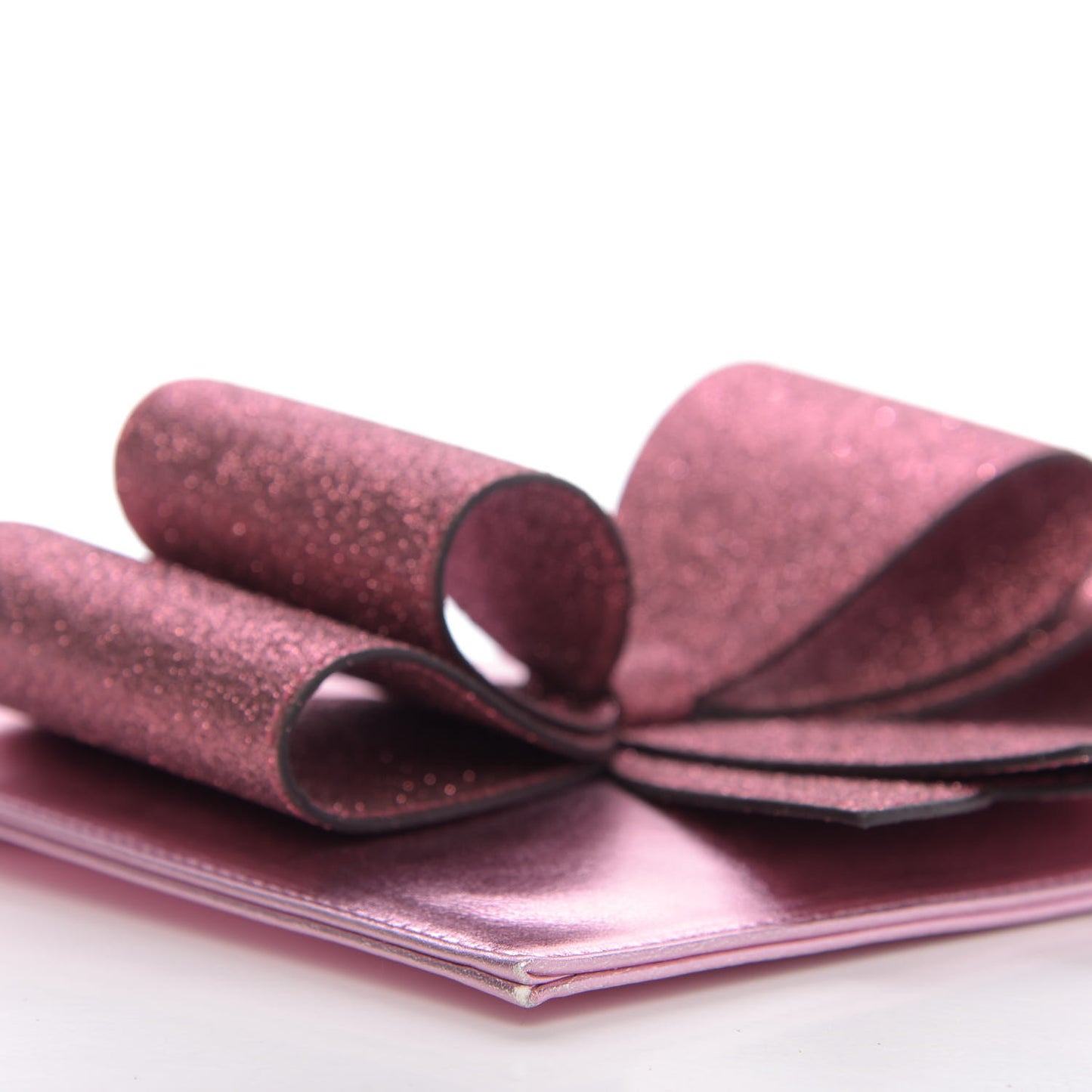 Calfskin Glitter Bow Wristlet Pink Rose