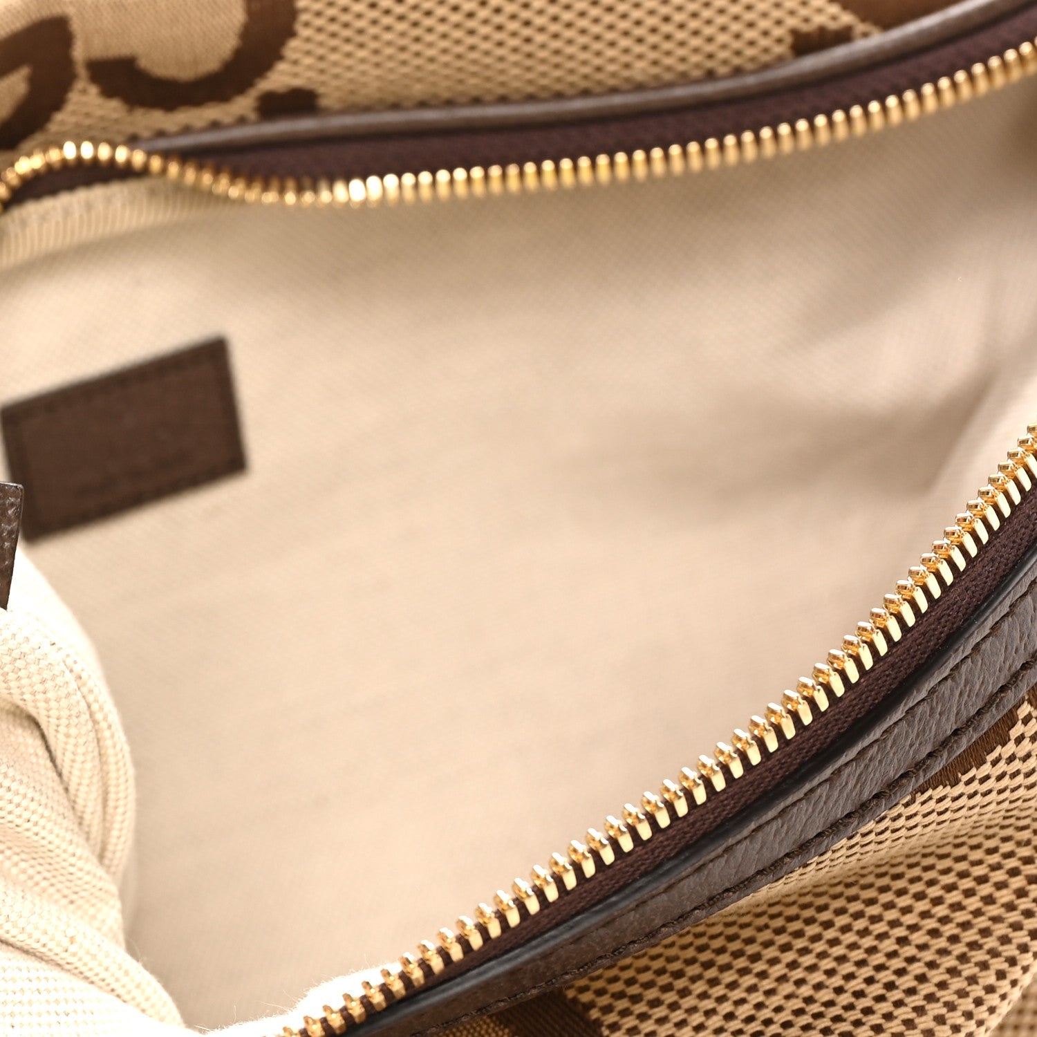 Gucci Monogram Jumbo GG Textured Dollar Calfskin Web Belt Bag Camel Ebony New Acero 7 of 10