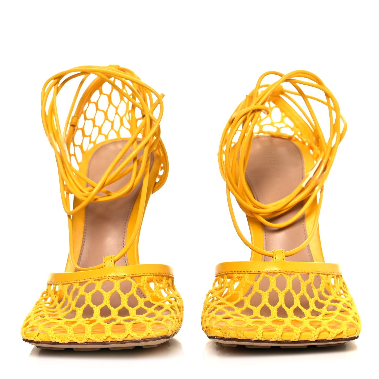 Bottega Veneta Mesh Nappa Stretch Ankle Tie Sandals 35 Egg Yolk 2 of 8