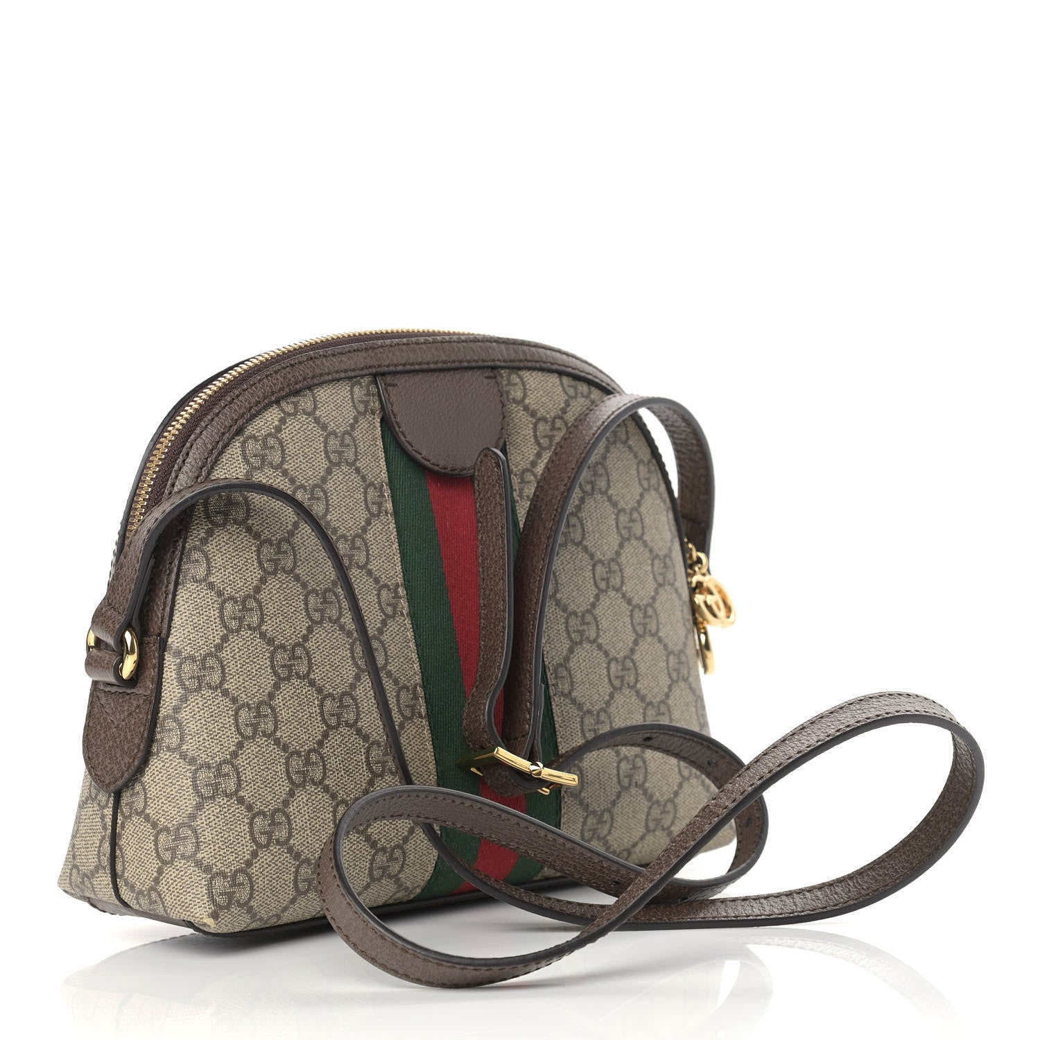 Gucci GG Supreme Monogram Textured Dollar Calfskin Web Small Ophidia Dome Shoulder Bag Beige Ebony New Acero 3 of 13