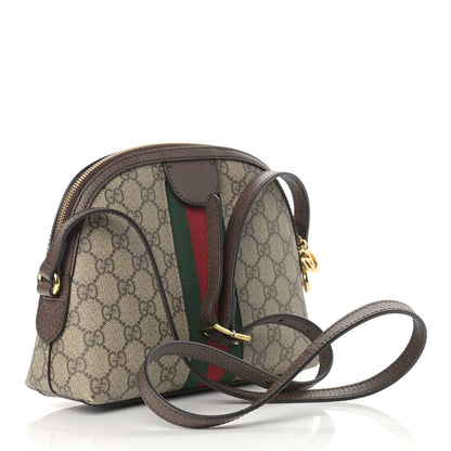 Gucci GG Supreme Monogram Textured Dollar Calfskin Web Small Ophidia Dome Shoulder Bag Beige Ebony New Acero 3 of 13