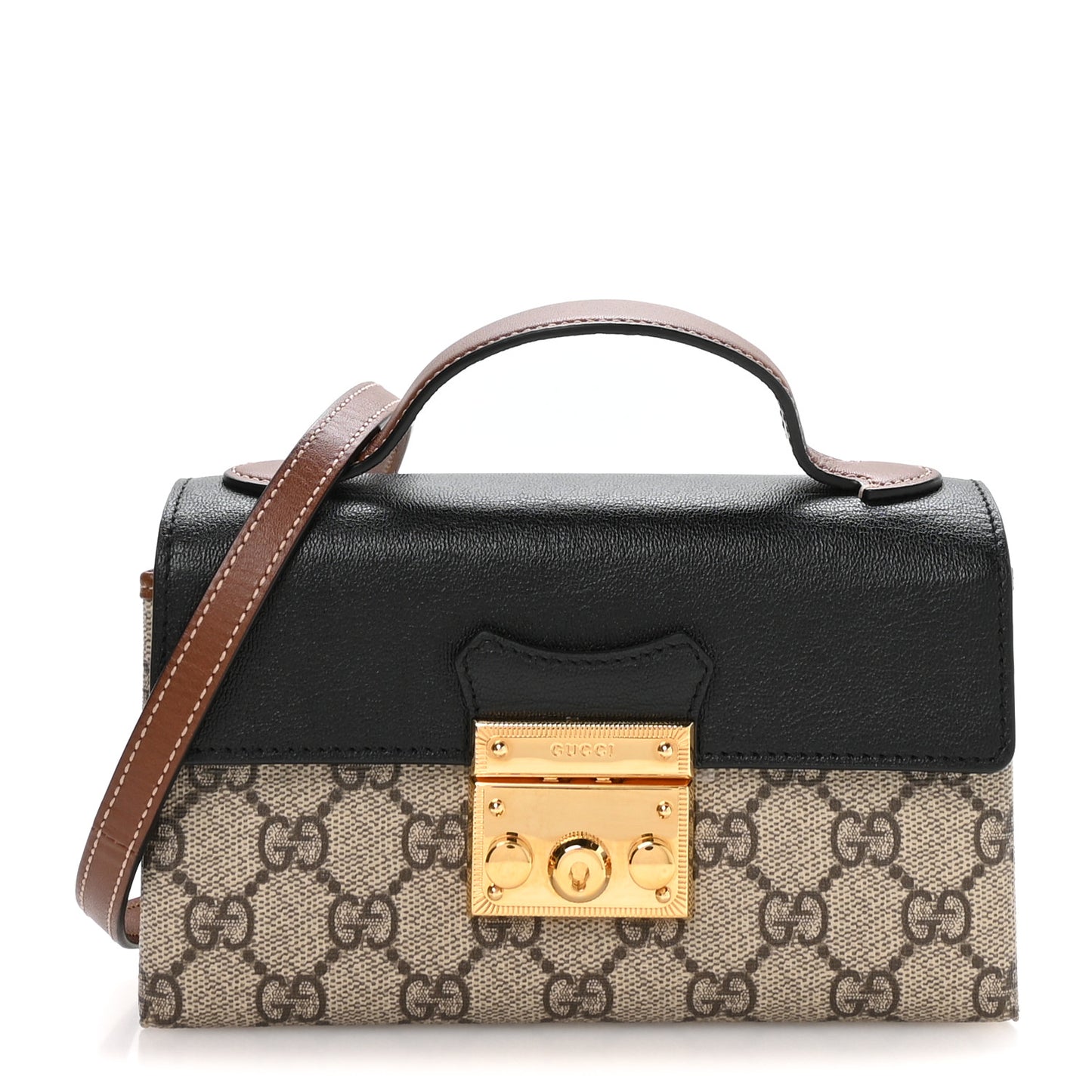 GG Supreme Monogram Calfskin Mini Padlock Top Handle Shoulder Bag Beige Black Cuir