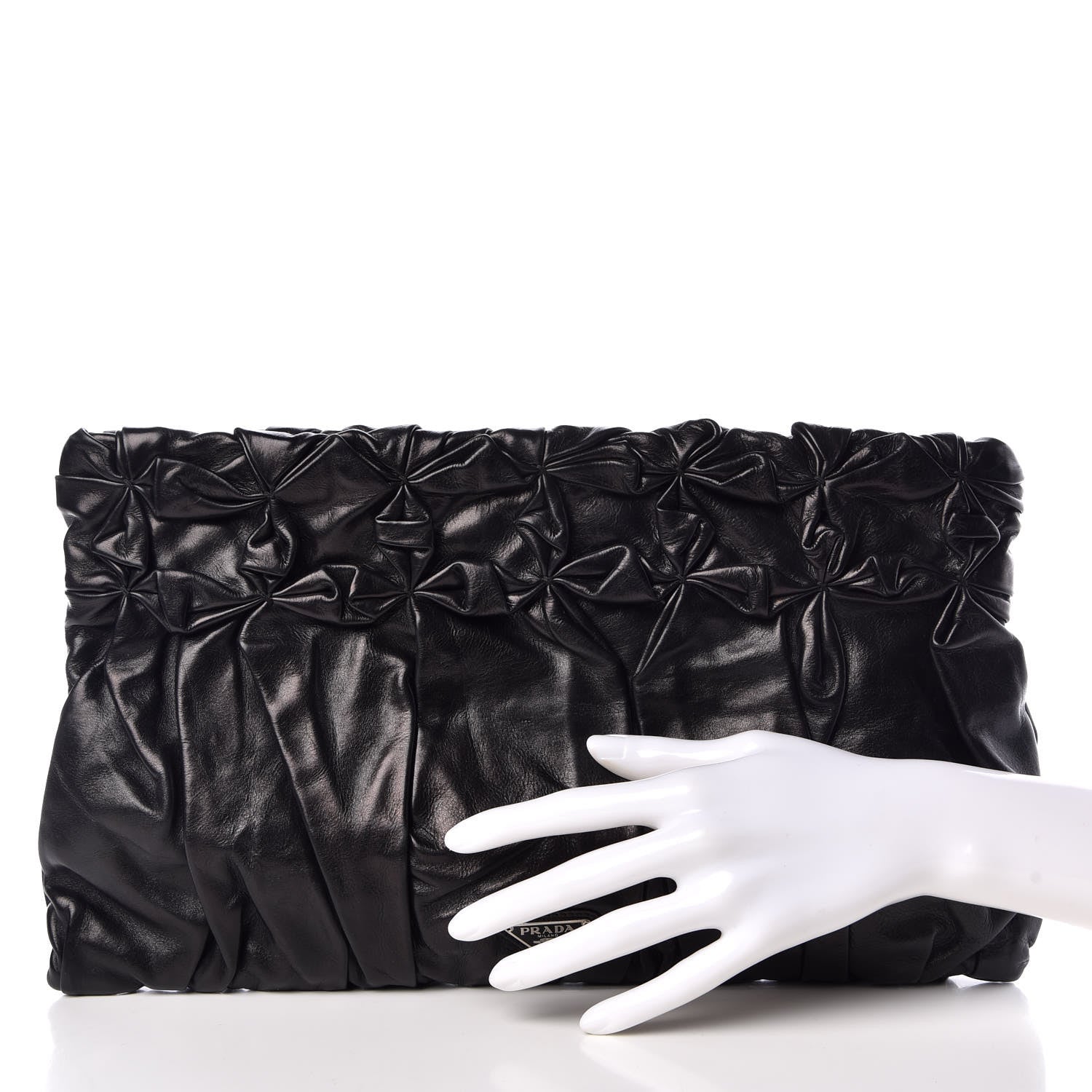 Prada Calfskin Diamond Pleated Clutch Black 2 of 12