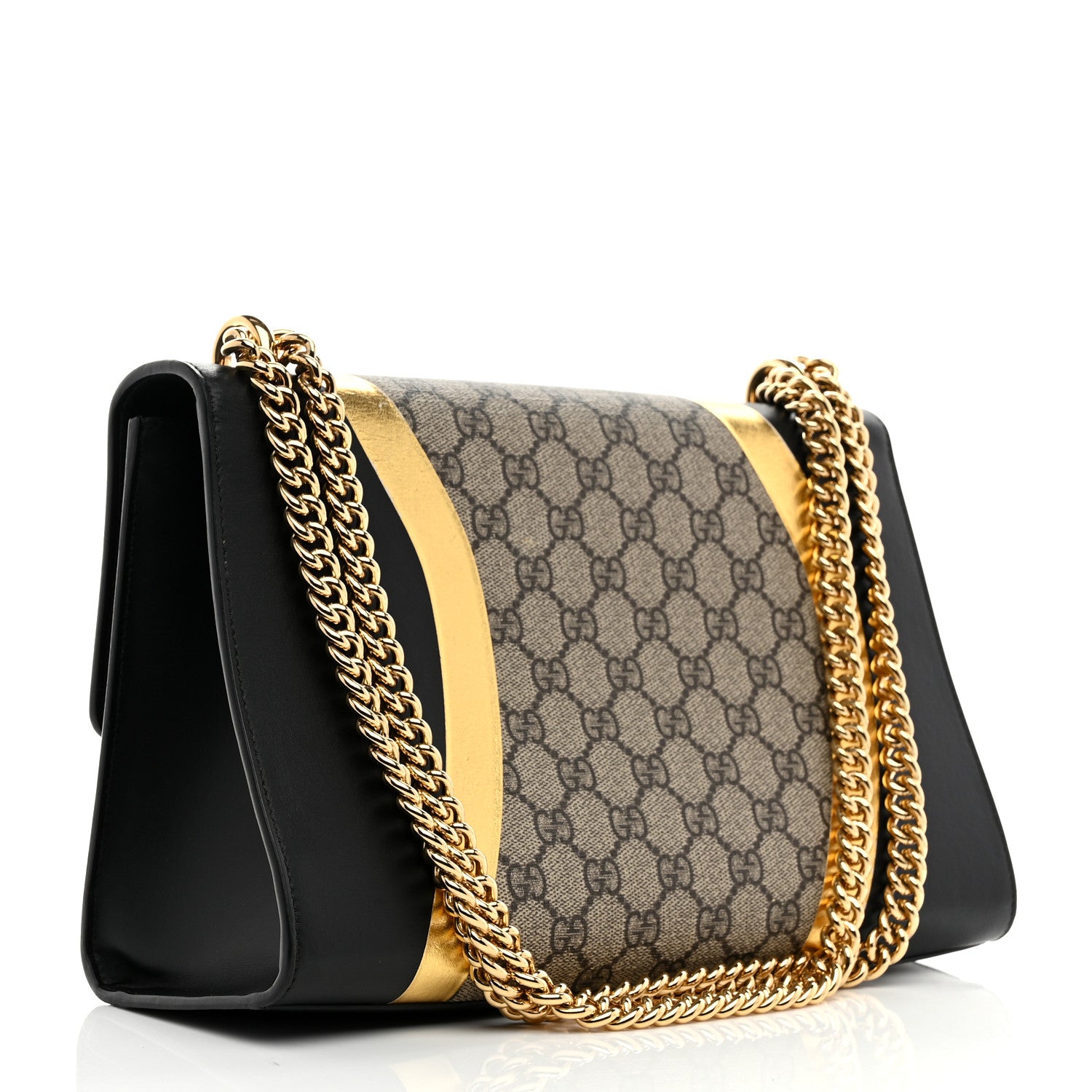 Gucci Calfskin GG Supreme Monogram Medium Padlock Shoulder Bag Black Gold 3 of 15