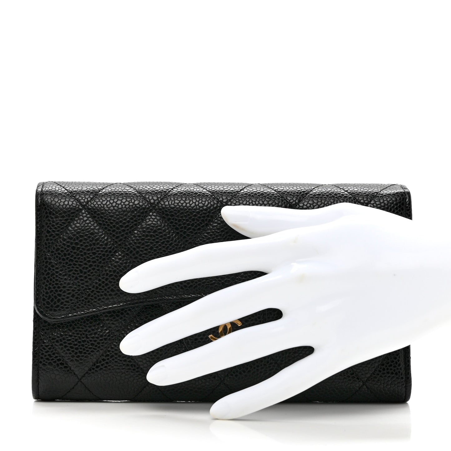 Caviar Quilted Long Flap Wallet Black