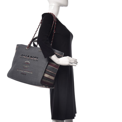 Chanel Striped Canvas Medium Deauville Tote Grey 2 of 12