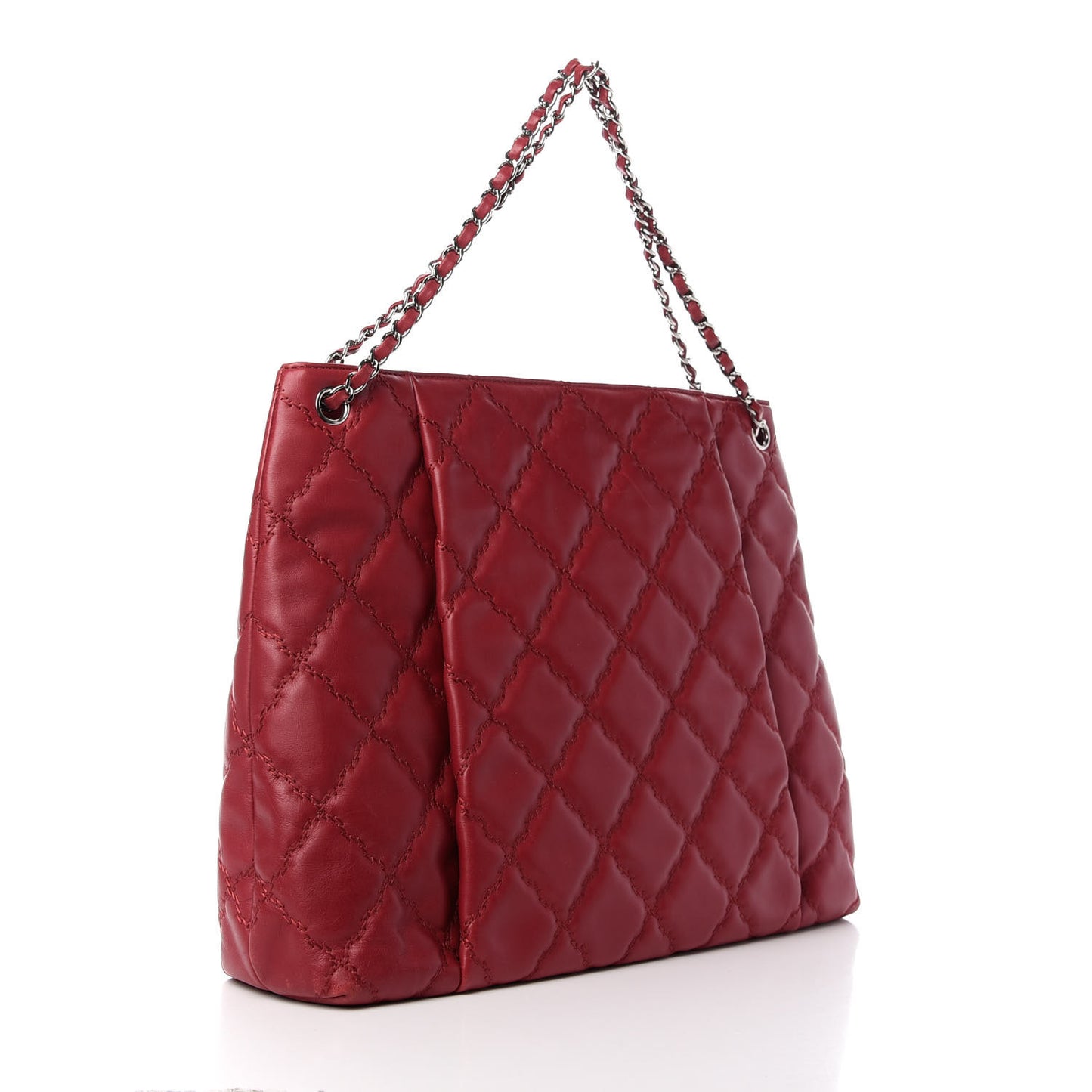 Calfskin Double Stitch Large Hamptons Shopping Tote Red