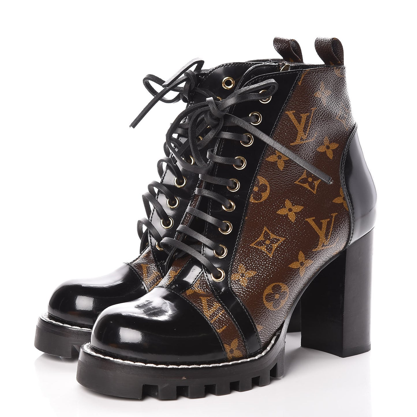 Patent Calfskin Monogram Star Trail Ankle Boots 39 Black