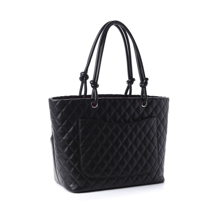 Chanel Calfskin Quilted Large Cambon Tote Black White 3 of 10
