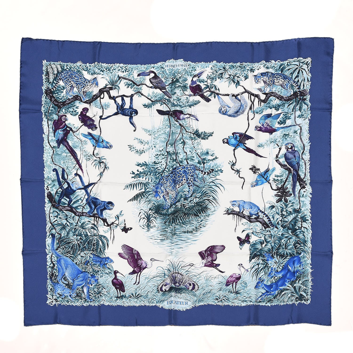 Hermes Silk Wash Equateur 90 Scarf Marine Creme Violet 1 of 5