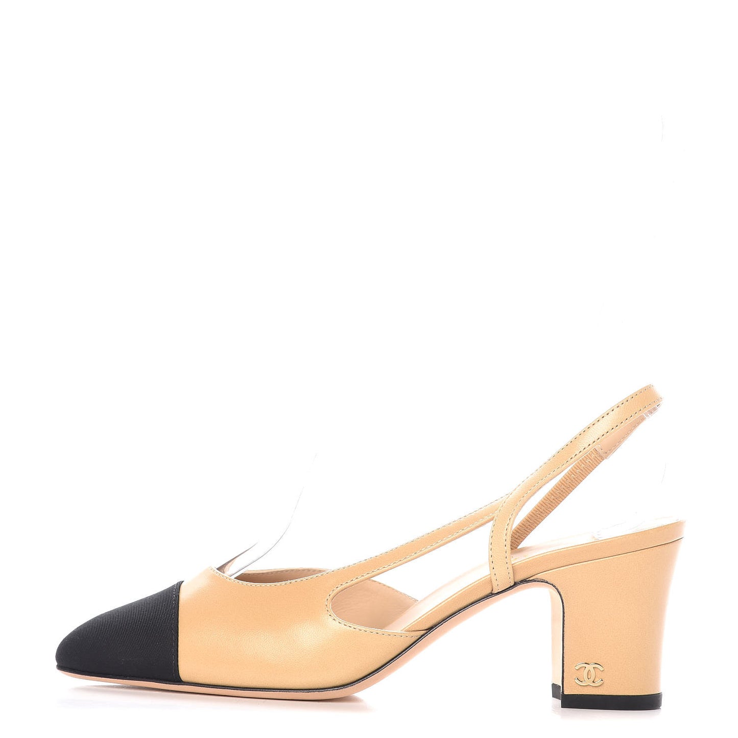 Goatskin Grosgrain Cap Toe CC Slingback Pumps 36 Beige Black