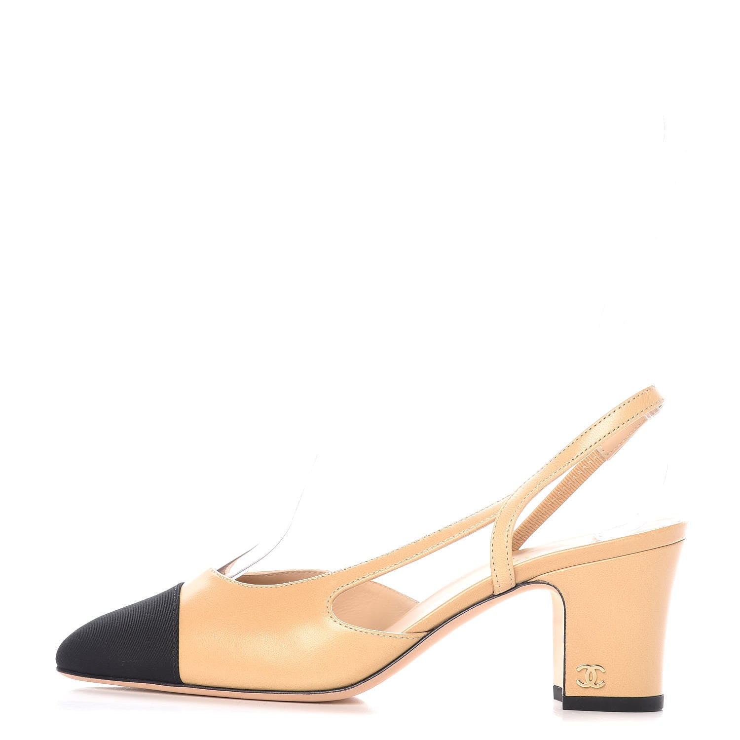 Chanel Goatskin Grosgrain Cap Toe CC Slingback Pumps 36 Beige Black 1 of 9
