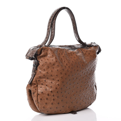Bottega Veneta Ostrich Crocodile Shoulder Bag Noce 3 of 27