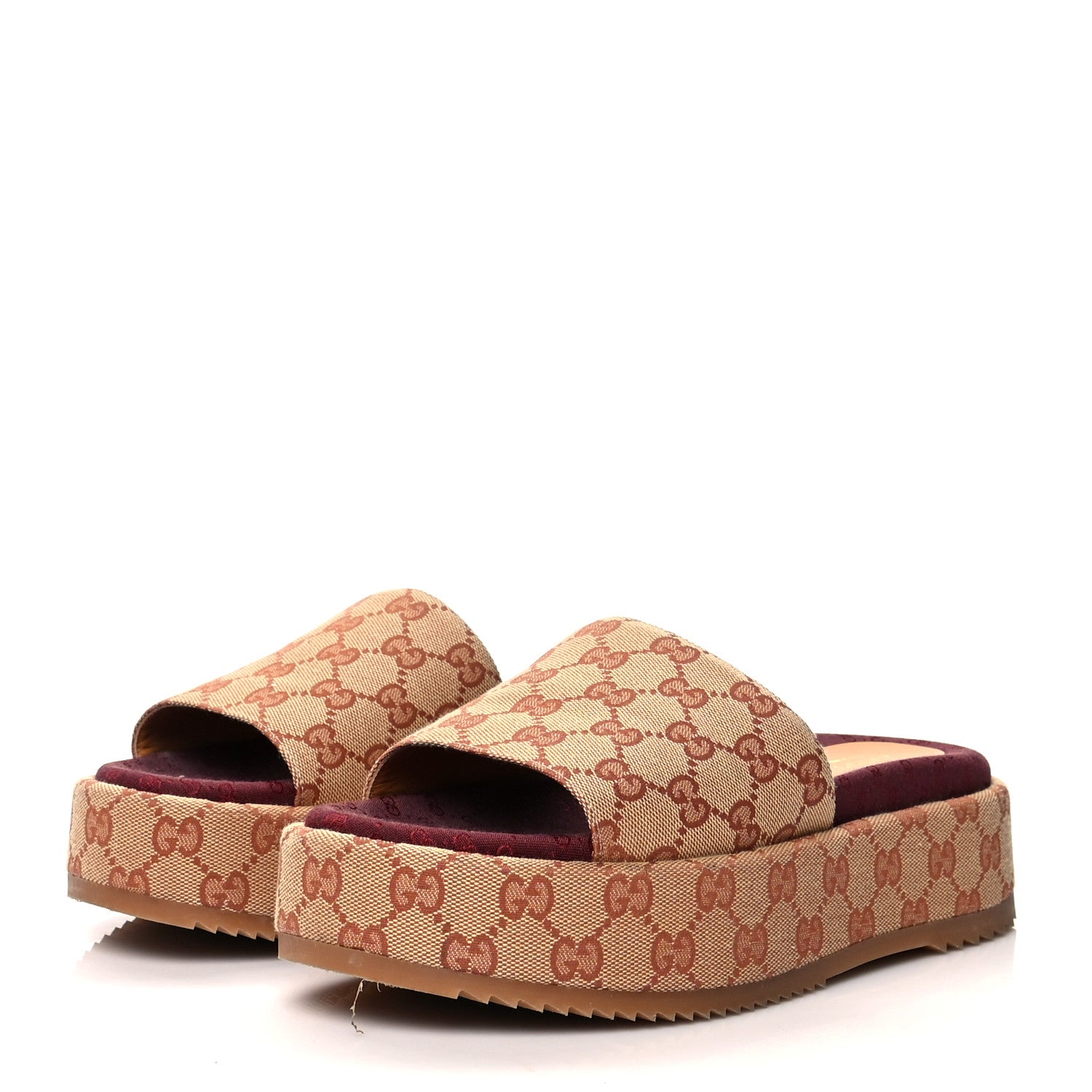 Gucci Canvas GG Monogram Angelina Platform Slide Sandals 40 Beige Ruggine 3 of 8