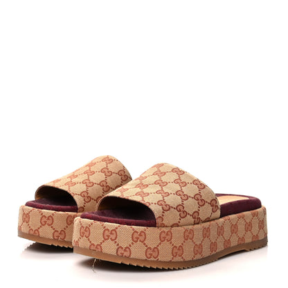Gucci Canvas GG Monogram Angelina Platform Slide Sandals 40 Beige Ruggine 3 of 8