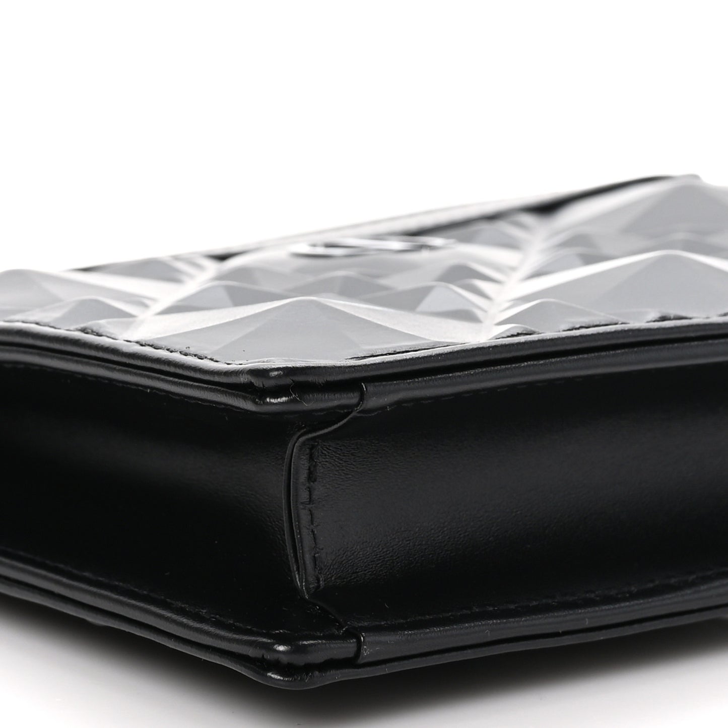 Calfskin Macrocannage Diamond Caro Zipped Pouch With Chain Black