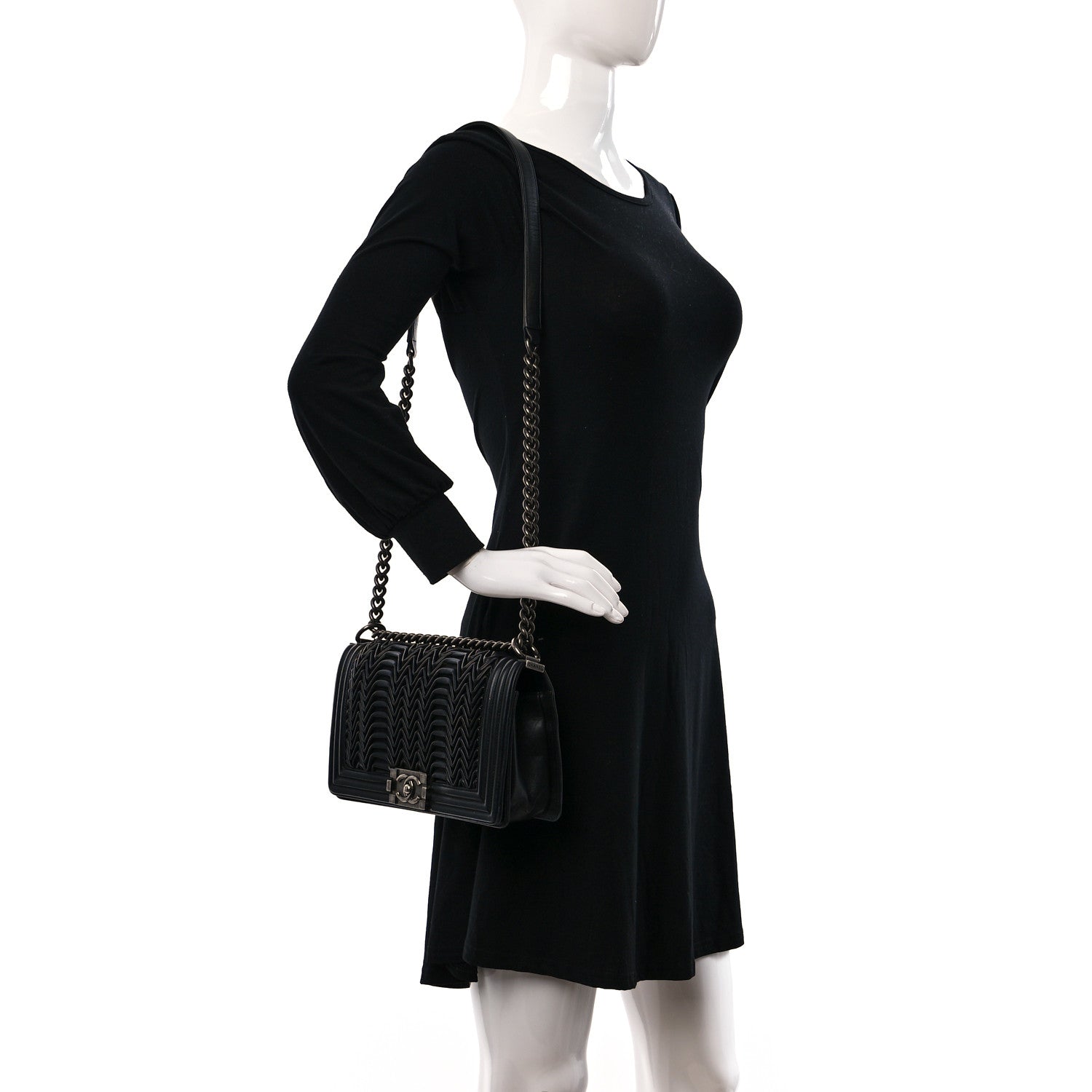 Chanel Calfskin Pleated Medium Boy Flap Black 3 of 12