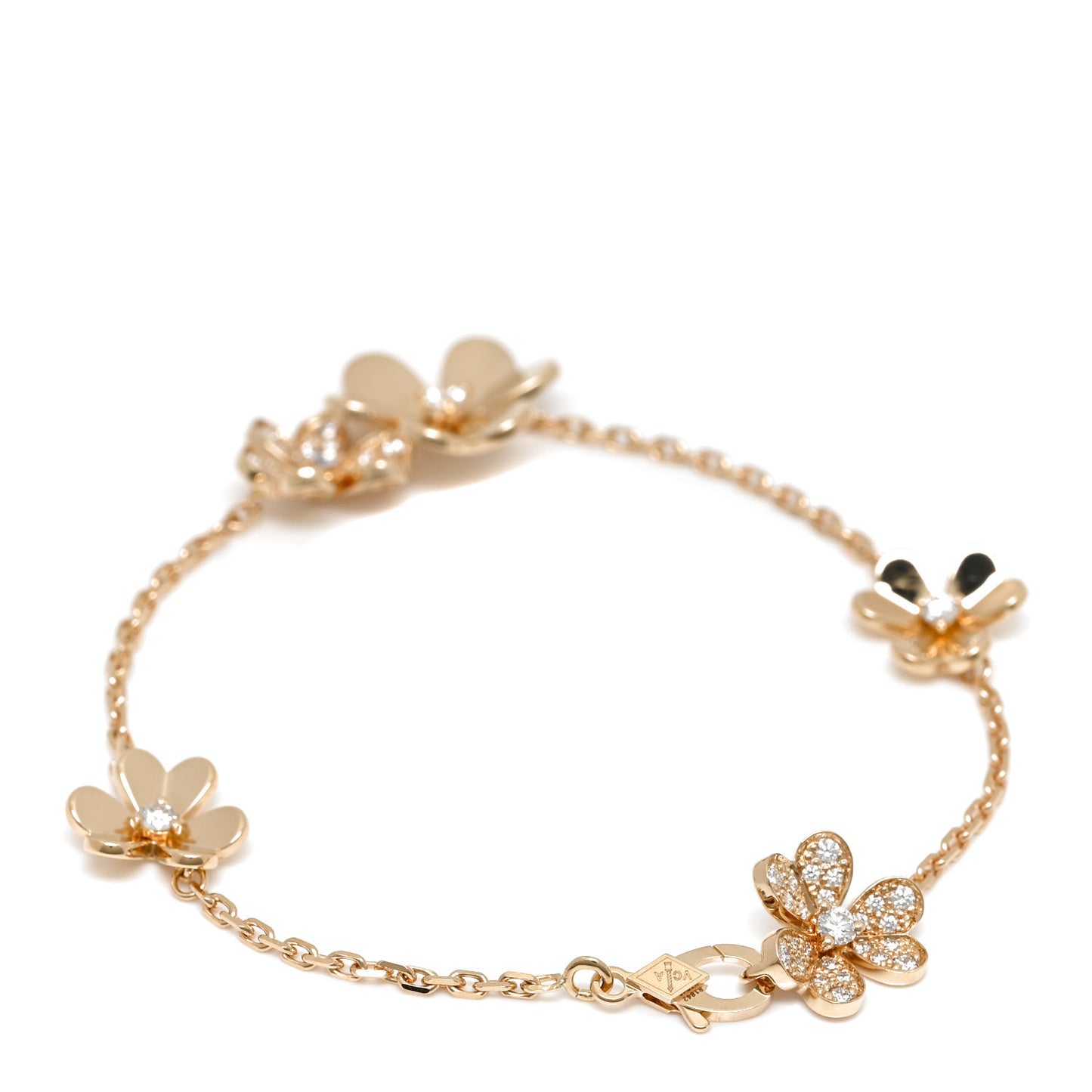 18K Yellow Gold Diamond Frivole 5 Flowers Bracelet