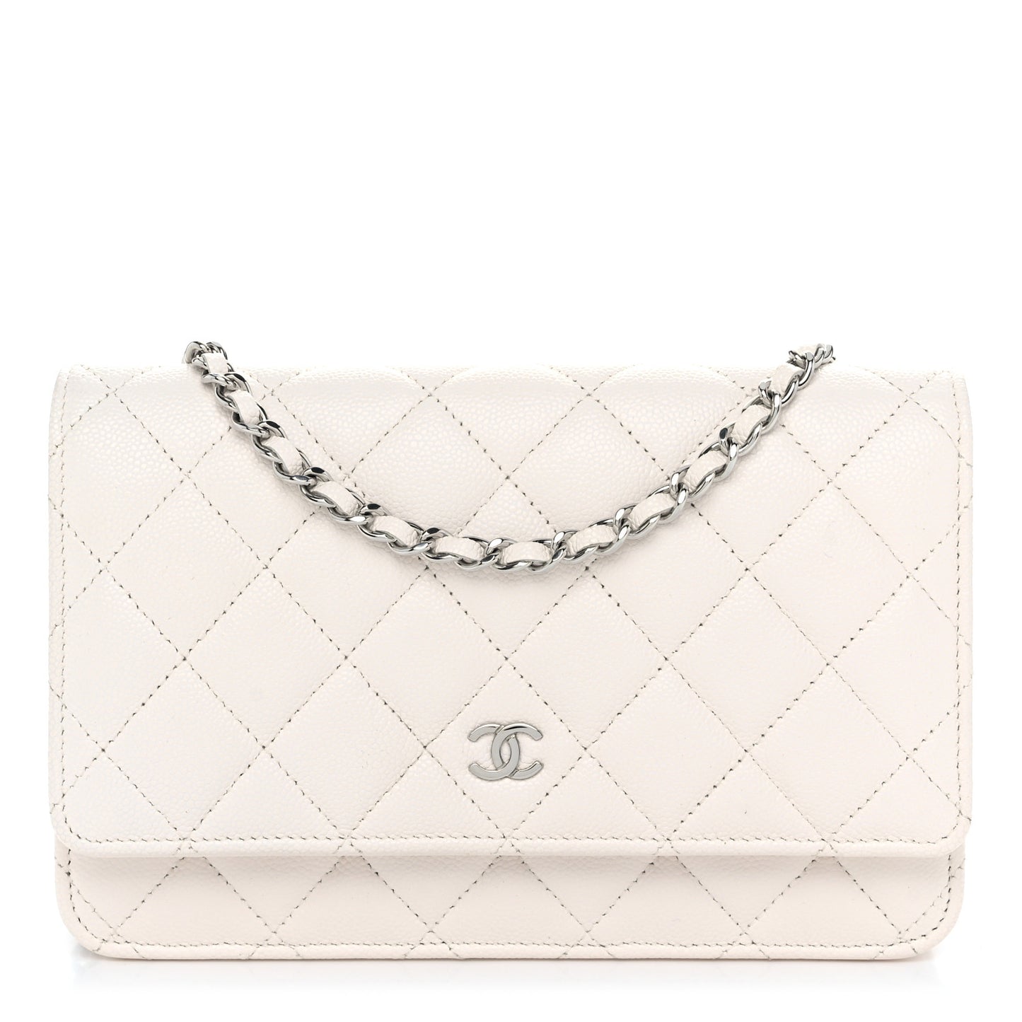 Caviar Quilted Wallet on Chain WOC White