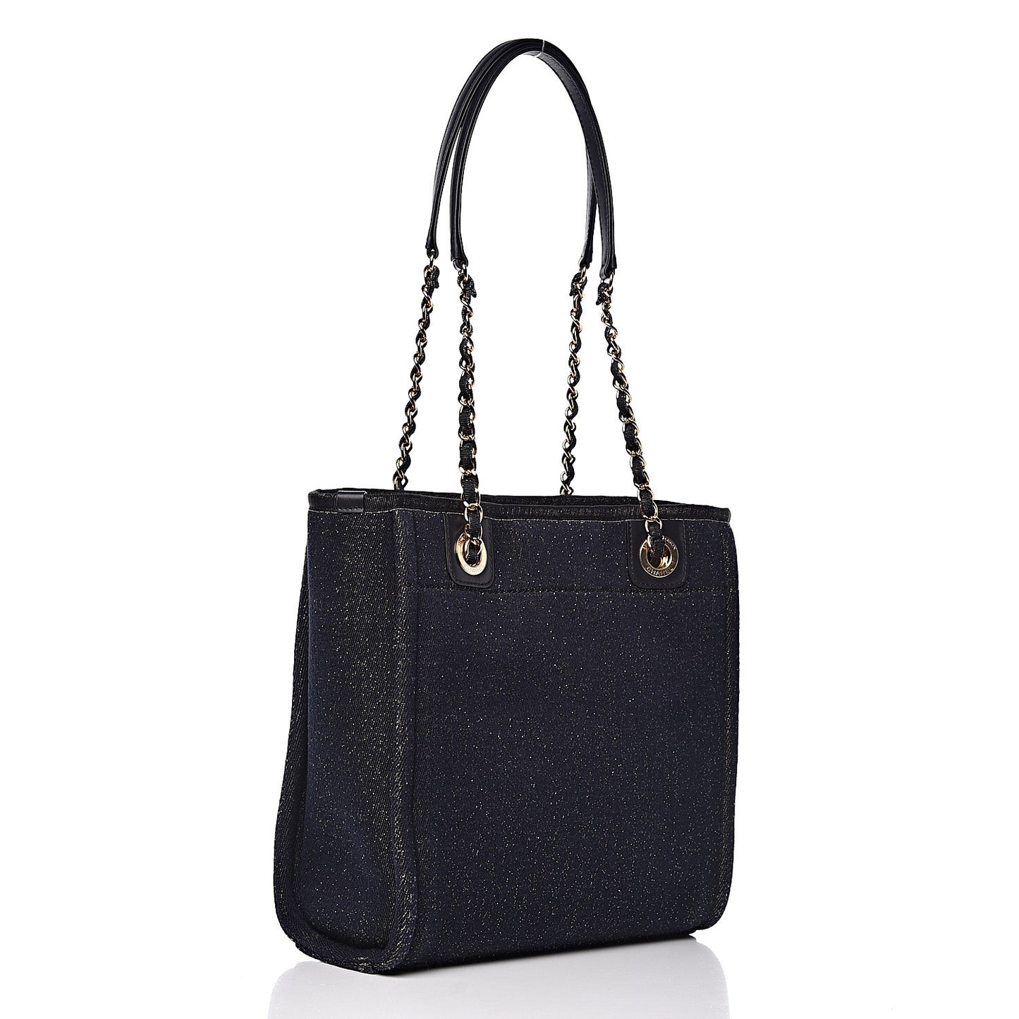 Lurex Canvas Mini Deauville Tote Navy Blue Gold