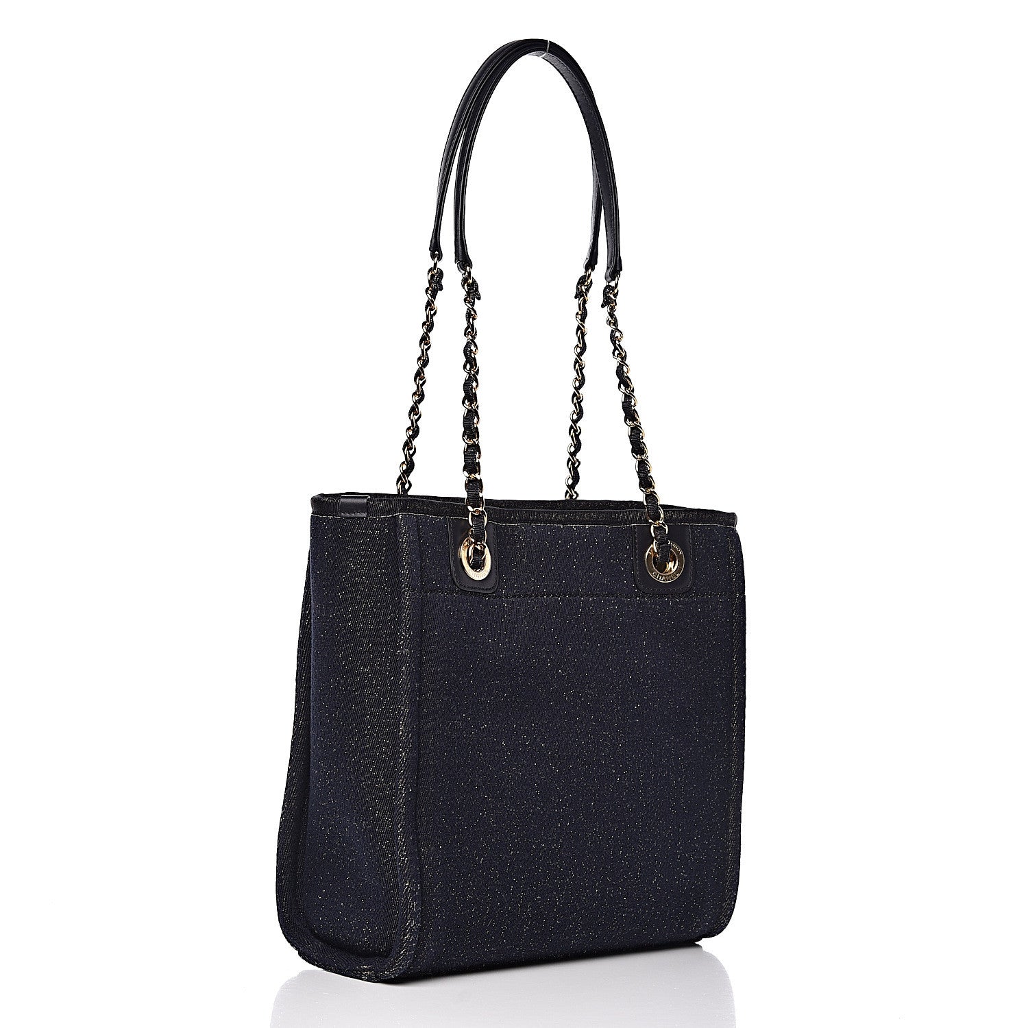 Chanel Lurex Canvas Mini Deauville Tote Navy Blue Gold 3 of 11