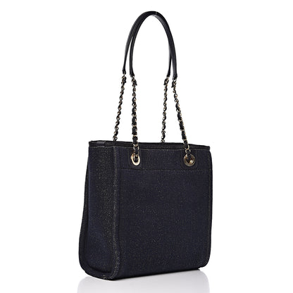 Chanel Lurex Canvas Mini Deauville Tote Navy Blue Gold 3 of 11