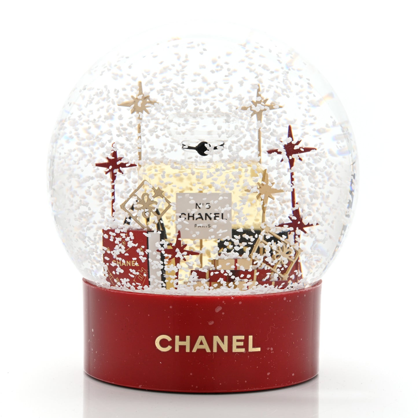 Glass N°5 Perfume Bottle Snow Globe Red