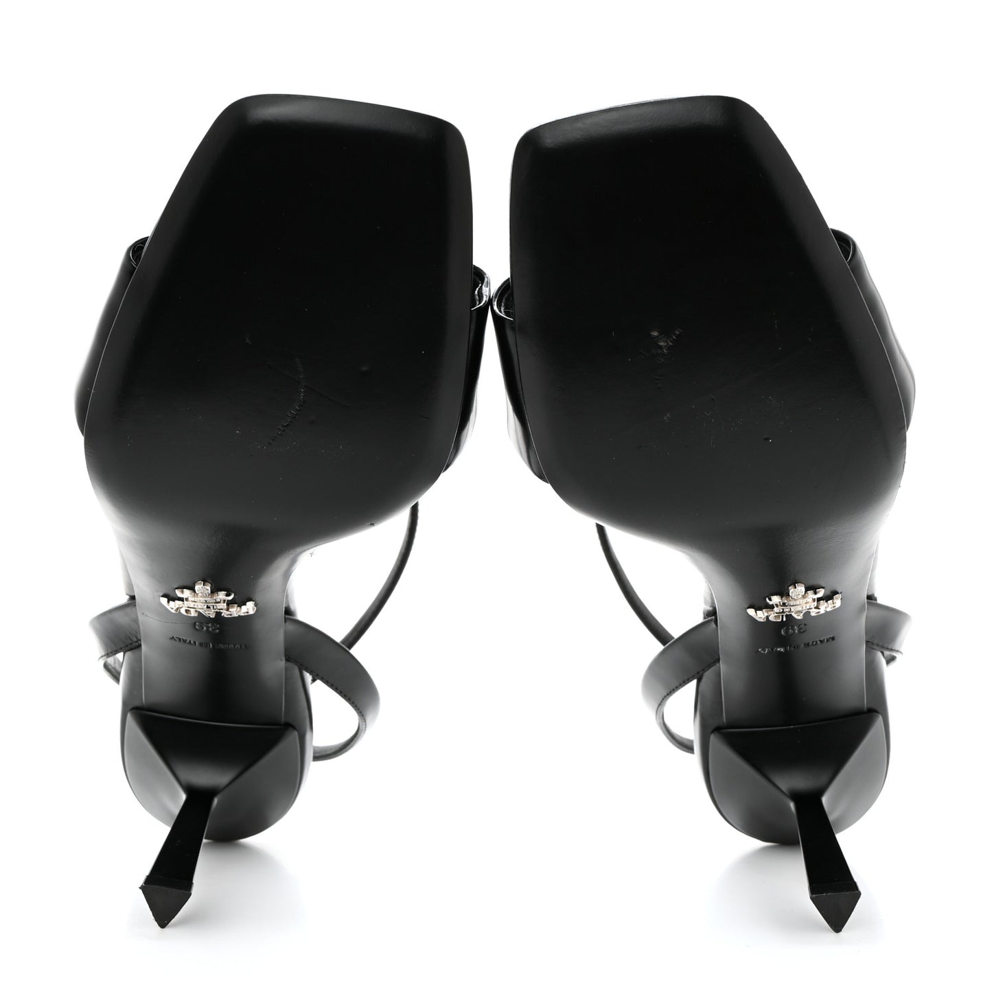 Vernice Nylon Flower Metal Triangle Logo Open Toe 65mm Sandals 39 Black