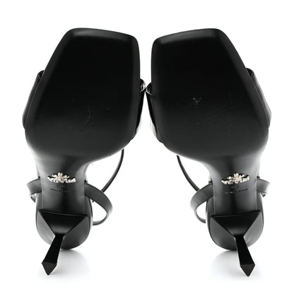 Prada Vernice Nylon Flower Metal Triangle Logo Open Toe 65mm Sandals 39 Black 5 of 8