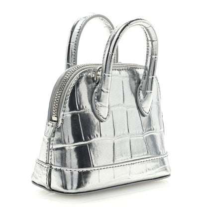 Balenciaga Metallic Calfskin Logo Crocodile Embossed Mini Ville Top Handle Bag Silver Black 3 of 6