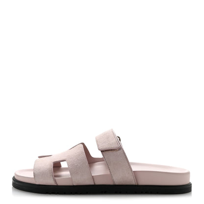 Hermes Suede Goatskin Womens Chypre Sandals 38.5 Rose Porcelaine 1 of 9
