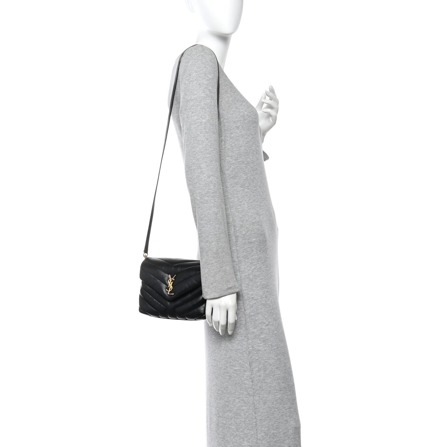 Saint Laurent Calfskin Y Quilted Monogram Toy Loulou Crossbody Bag Black 2 of 11