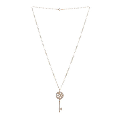 Tiffany 18K Rose Gold Diamond Petals Key Pendant Oval Link Necklace 3 of 4