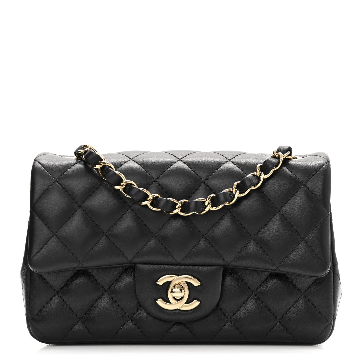Lambskin Quilted Mini Rectangular Flap Black