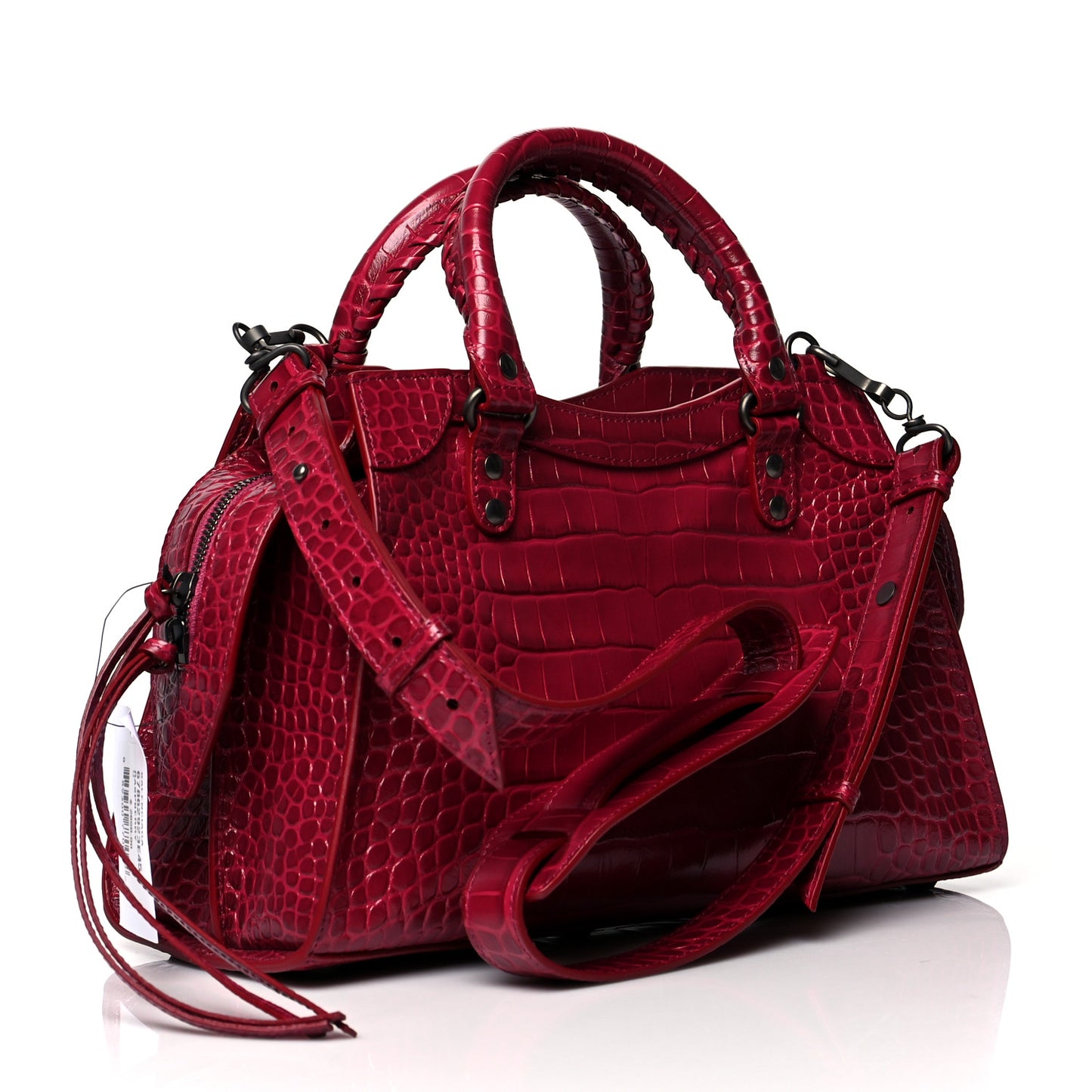 Calfskin Crocodile Embossed Neo Classic Silver Hardware S City Raspberry