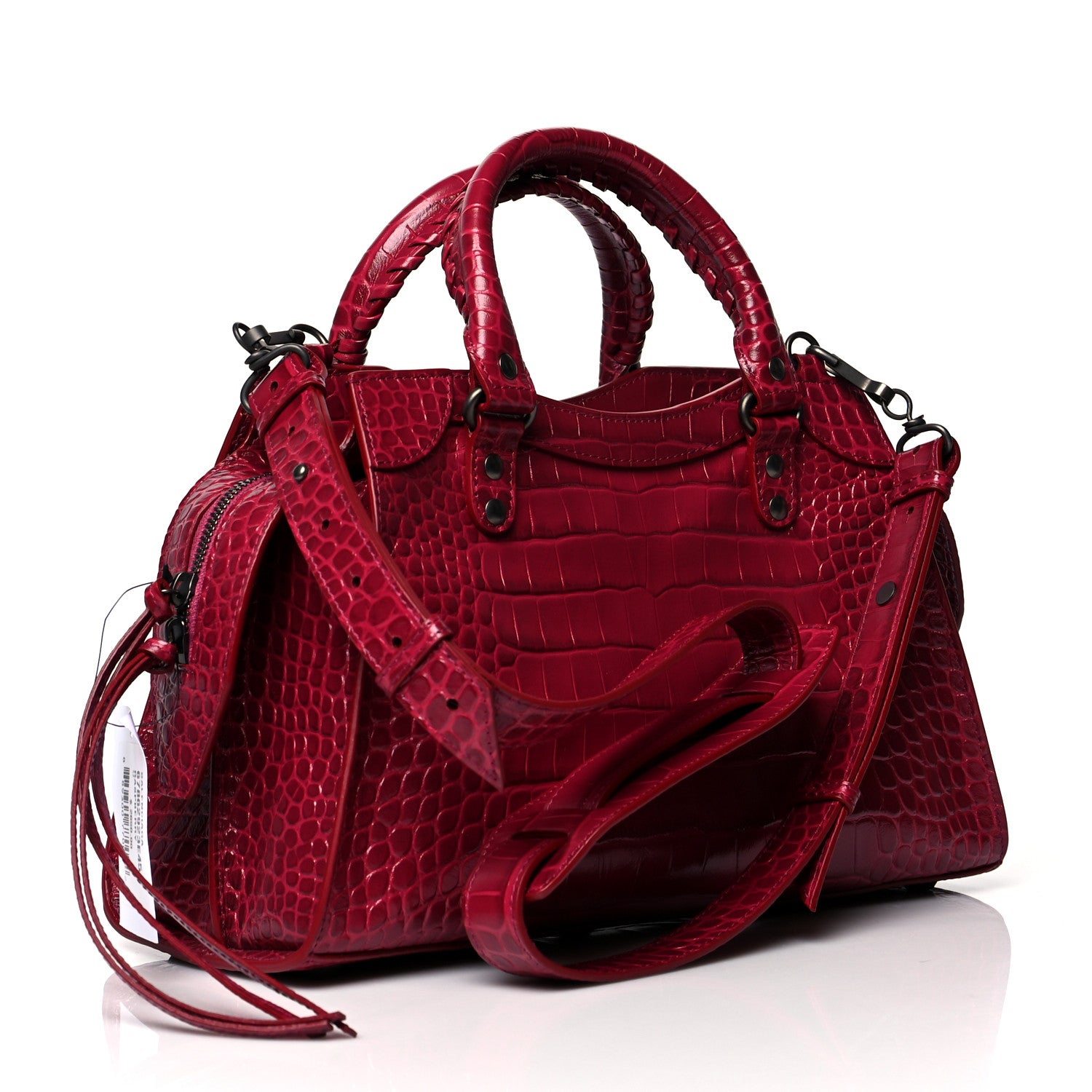 Balenciaga Calfskin Crocodile Embossed Neo Classic Silver Hardware S City Raspberry 2 of 8