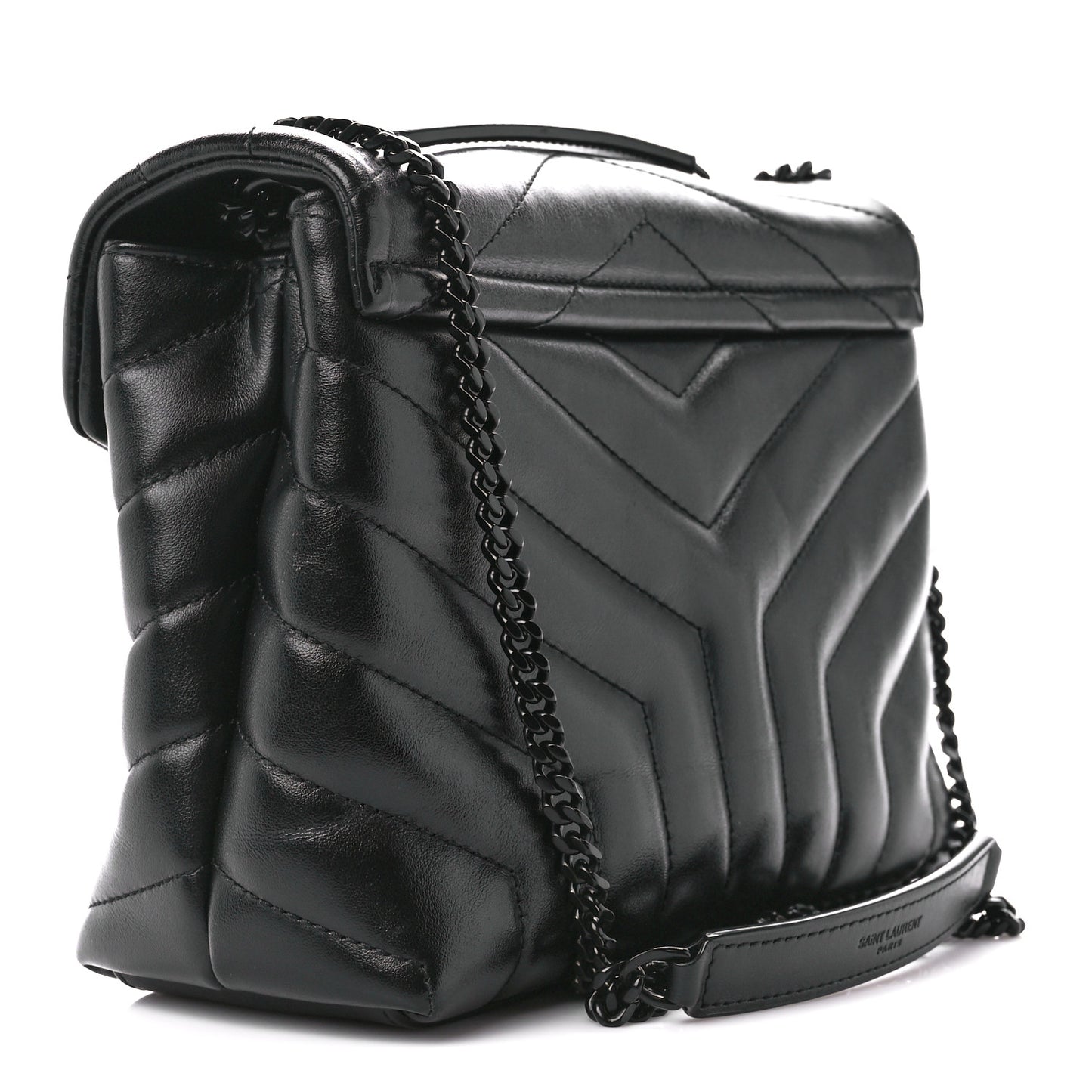 Calfskin Y Quilted Monogram Monochrome Small Loulou Chain Satchel Black