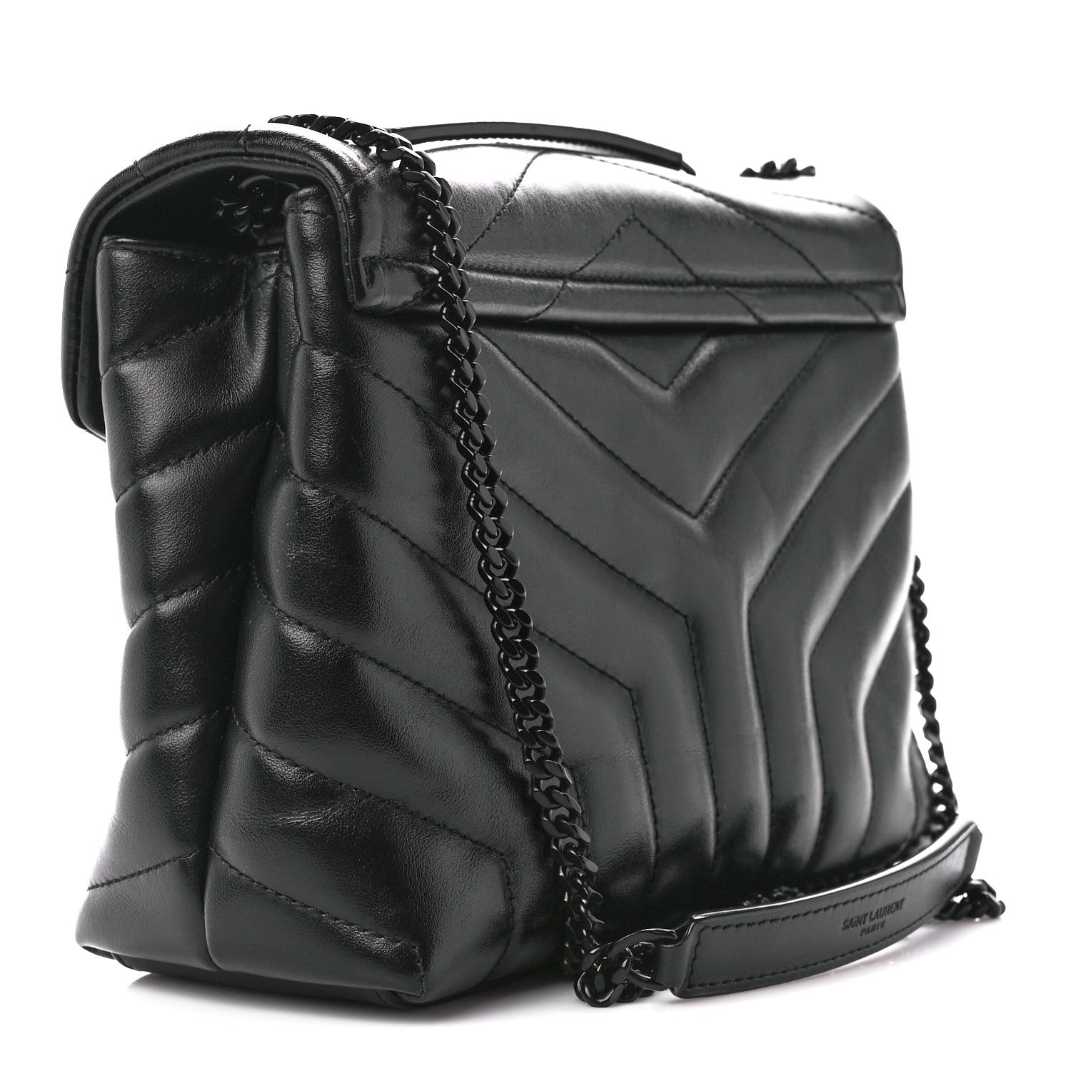 Saint Laurent Calfskin Y Quilted Monogram Monochrome Small Loulou Chain Satchel Black 3 of 12
